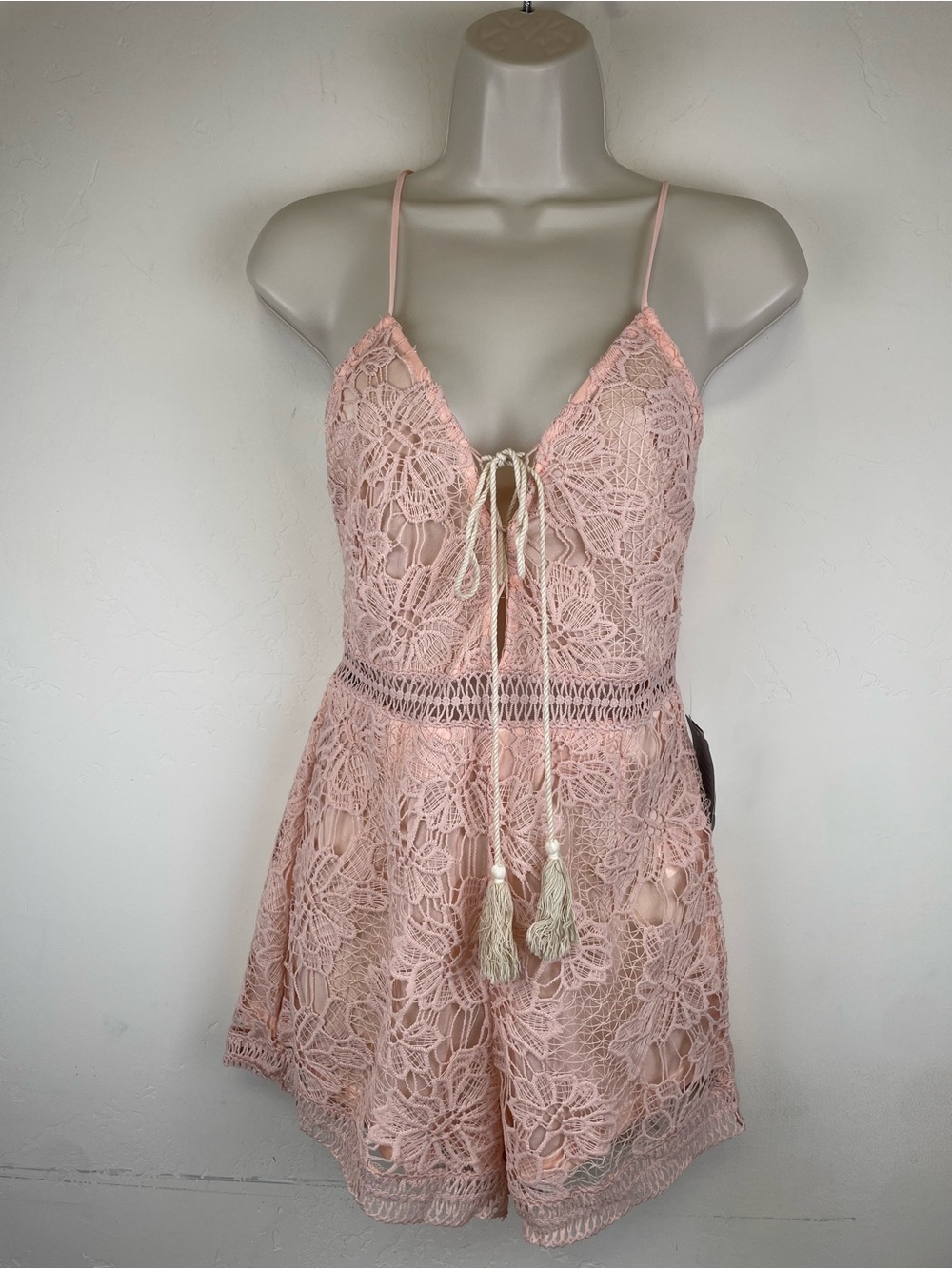 Missguided by Nordstrom Blush Pink Peachy Lace-Trim Camisole Romper